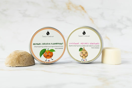 Duo shampoing et après-shampoing solide naturels artisanal pour tous types de cheveux 