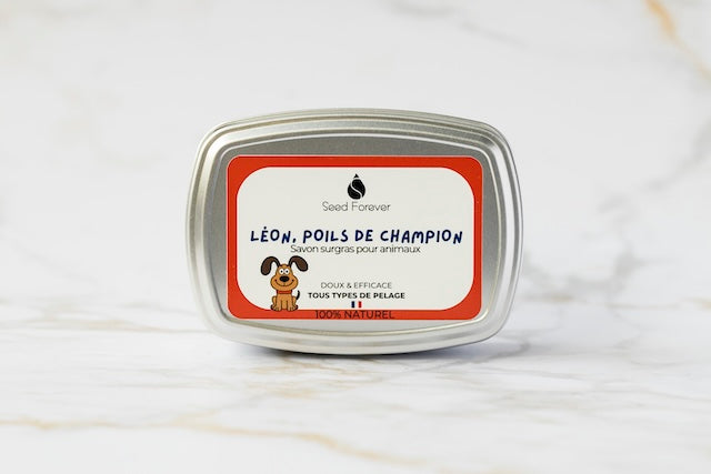 Savon naturel pour chien avec de l'huile de coco et l'huile de neem disponible en recharge
 