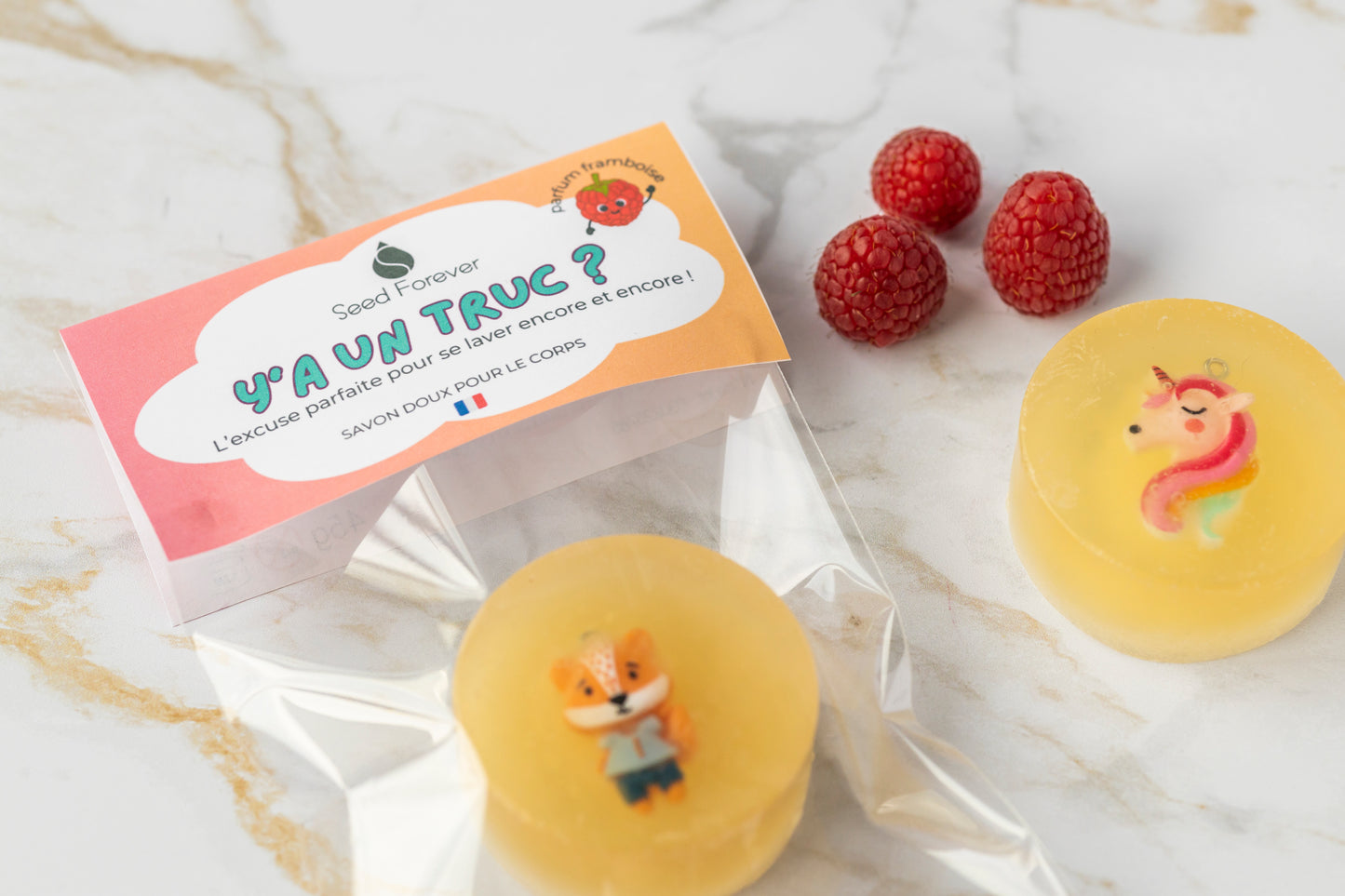 Savon ludique doux à la framboise pour le corps et le visage des enfants